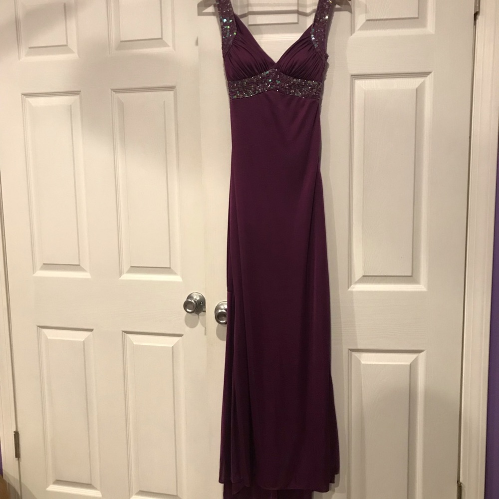 Purple Prom Dress with Beading and Open Back